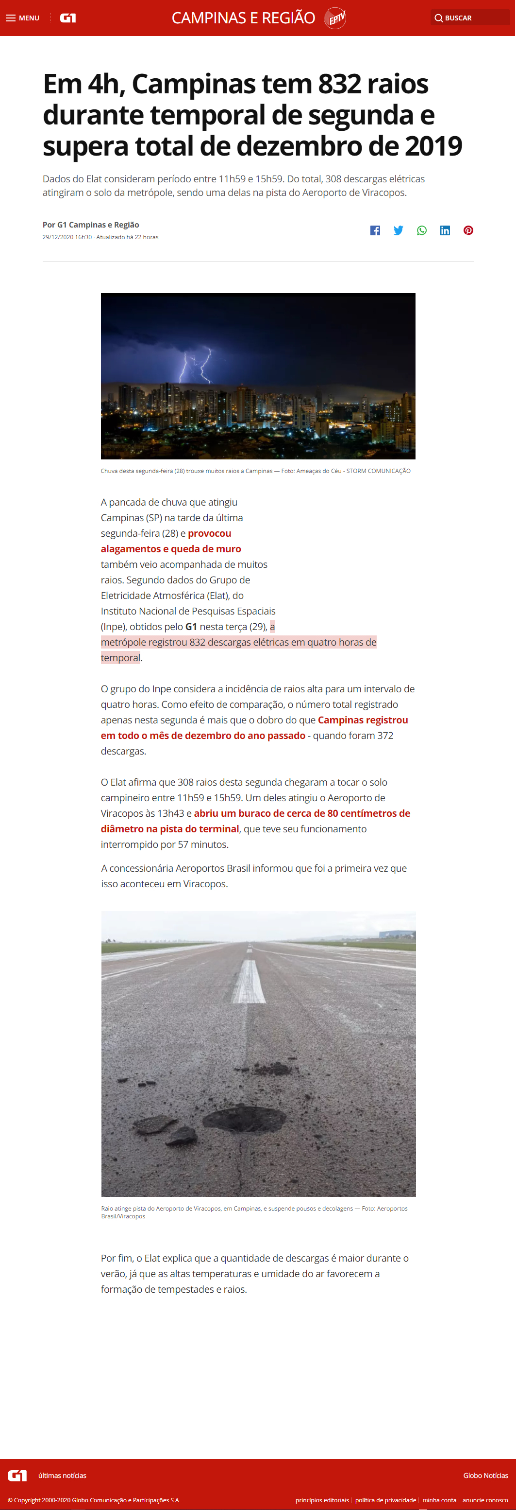 G1 Campinas e Região - Em 4h, Campinas tem 832 raios durane temporal e supera total de dezembro de 2019